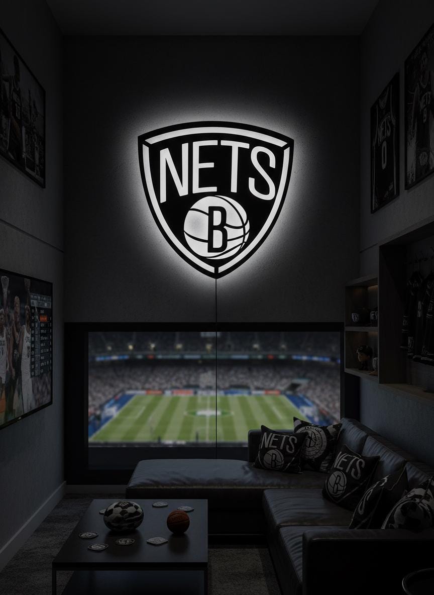 Brooklyn Nets Wall Art - NBA Team Logo Basketball Game Room Decor
