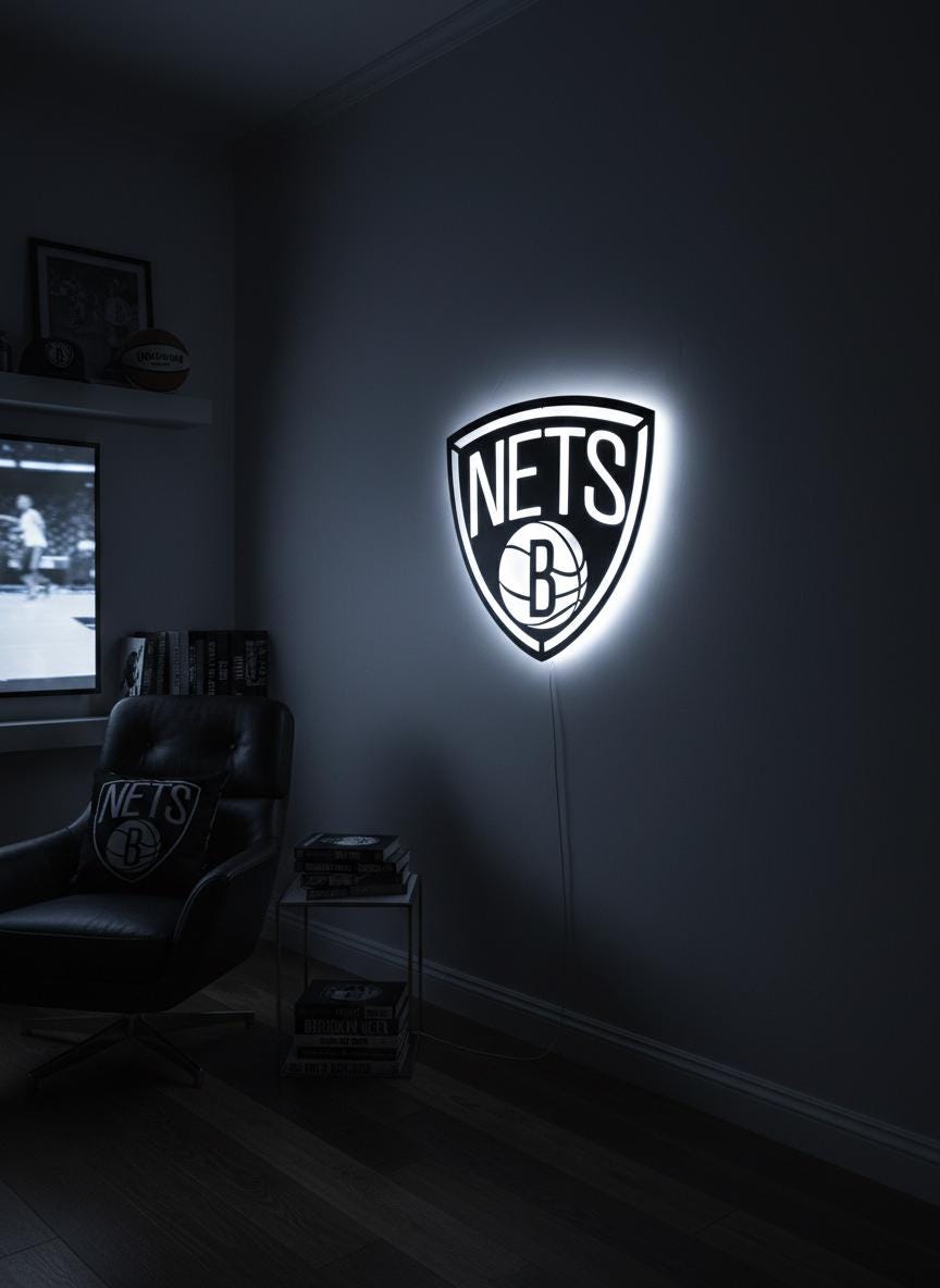 Brooklyn Nets Wall Art - NBA Team Logo Basketball Game Room Decor