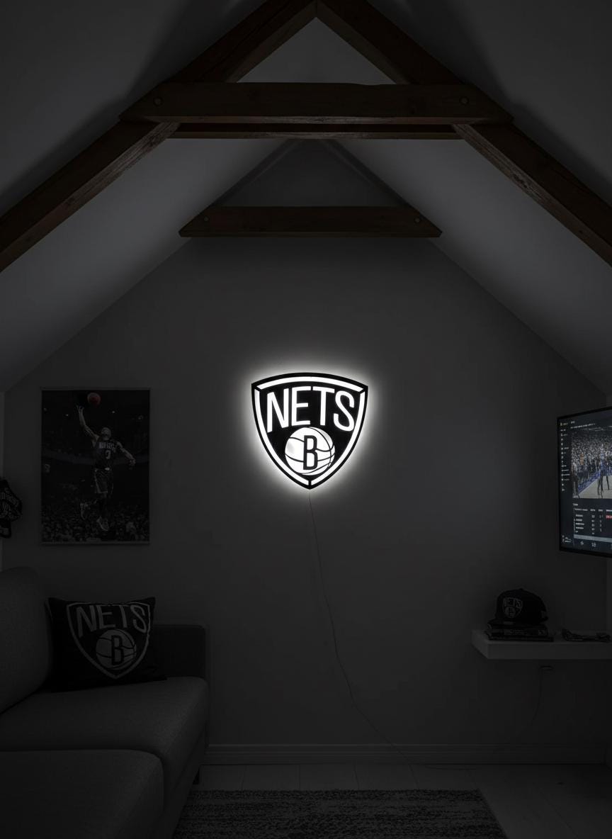 Brooklyn Nets Wall Art - NBA Team Logo Basketball Game Room Decor
