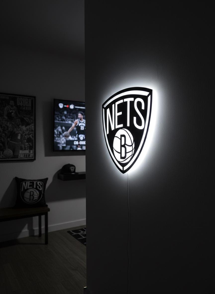 Brooklyn Nets Wall Art - NBA Team Logo Basketball Game Room Decor
