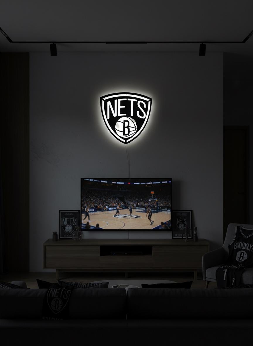 Brooklyn Nets Wall Art - NBA Team Logo Basketball Game Room Decor