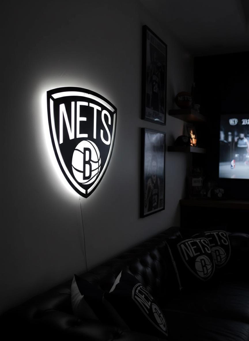 Brooklyn Nets Wall Art - NBA Team Logo Basketball Game Room Decor