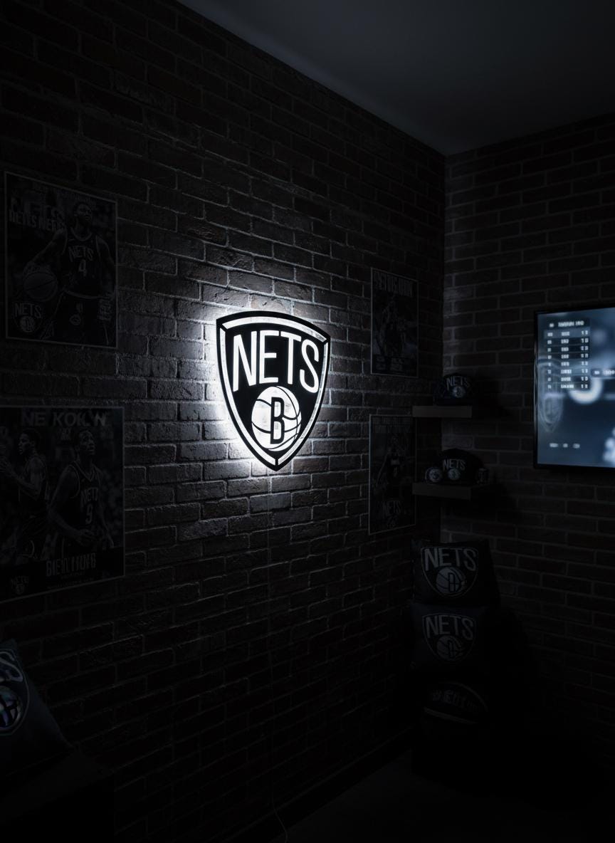 Brooklyn Nets Wall Art - NBA Team Logo Basketball Game Room Decor