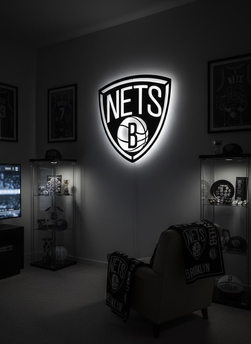 Brooklyn Nets Wall Art - NBA Team Logo Basketball Game Room Decor