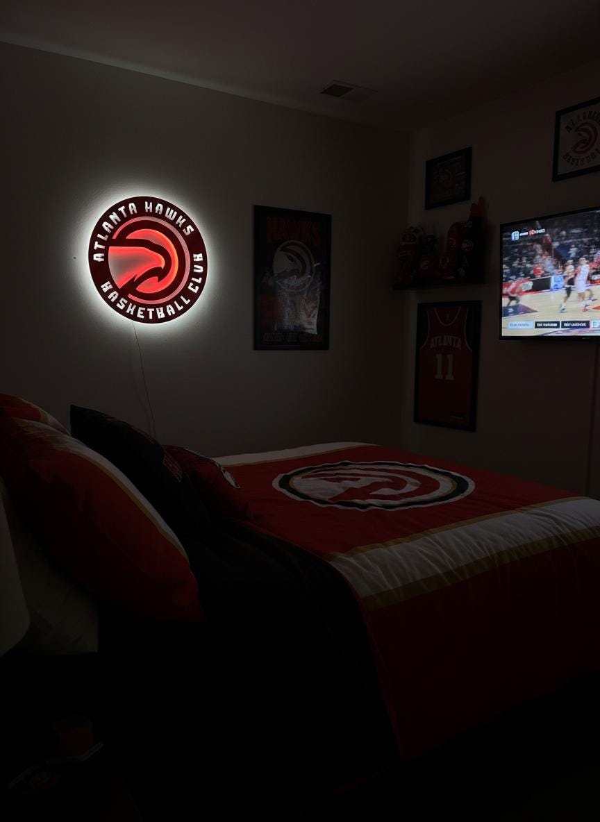 Atlanta Hawks Wall Art - Unique Team Logo NBA Basketball Game Room Decor