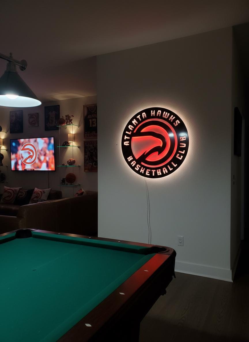 Atlanta Hawks Wall Art - Unique Team Logo NBA Basketball Game Room Decor