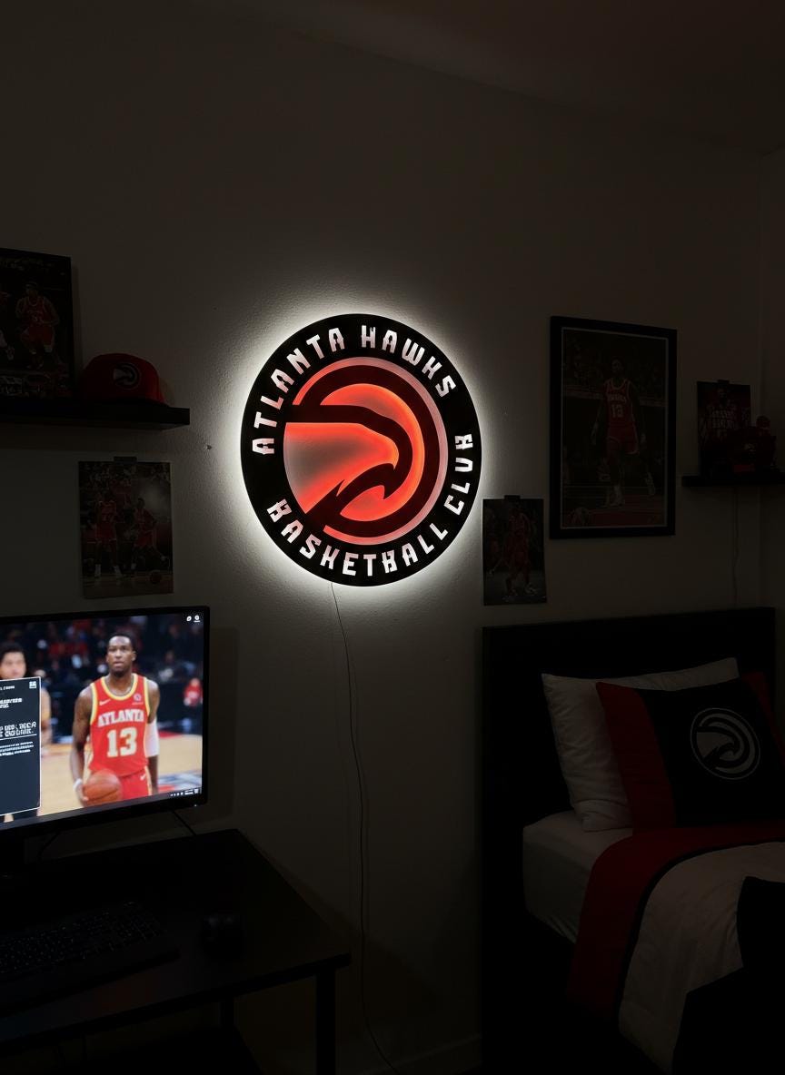 Atlanta Hawks Wall Art - Unique Team Logo NBA Basketball Game Room Decor