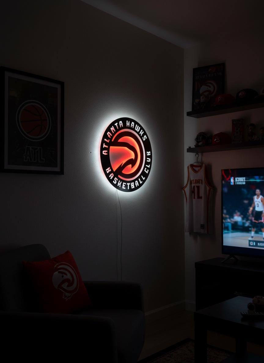 Atlanta Hawks Wall Art - Unique Team Logo NBA Basketball Game Room Decor