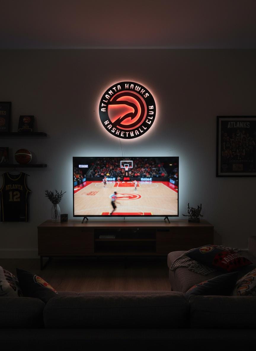 Atlanta Hawks Wall Art - Unique Team Logo NBA Basketball Game Room Decor