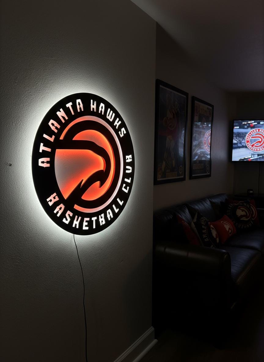 Atlanta Hawks Wall Art - Unique Team Logo NBA Basketball Game Room Decor