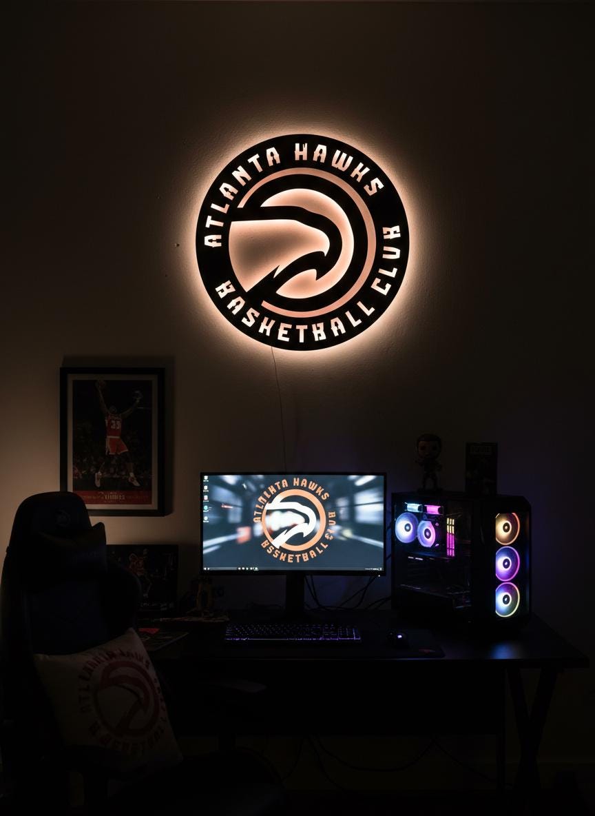 Atlanta Hawks Wall Art - Unique Team Logo NBA Basketball Game Room Decor