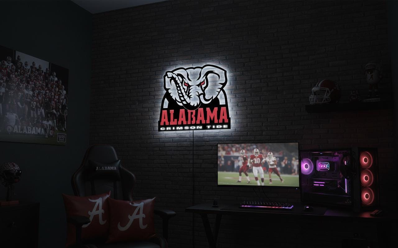 Alabama Crimson Tide Wall Art - University Logo Game Room Decor & Gift