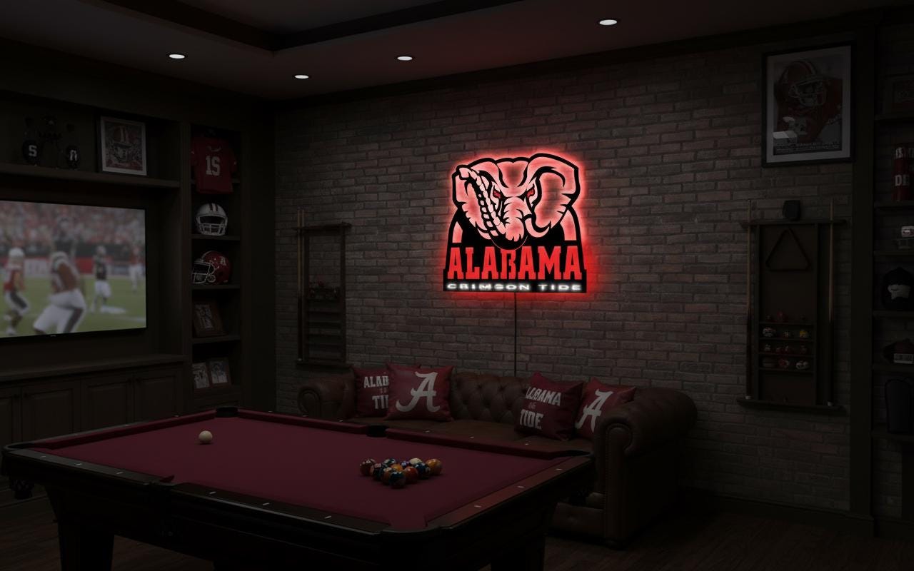 Alabama Crimson Tide Wall Art - University Logo Game Room Decor & Gift