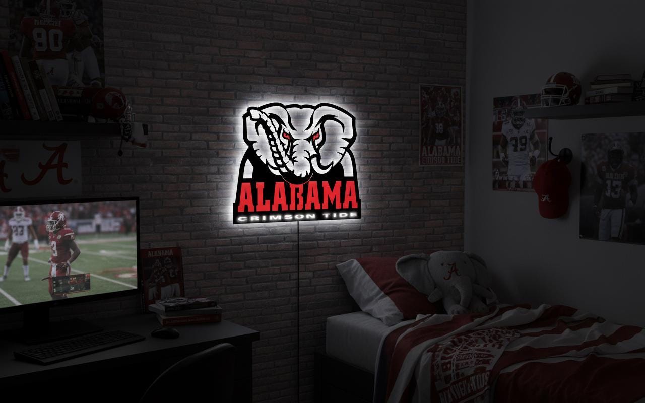 Alabama Crimson Tide Wall Art - University Logo Game Room Decor & Gift