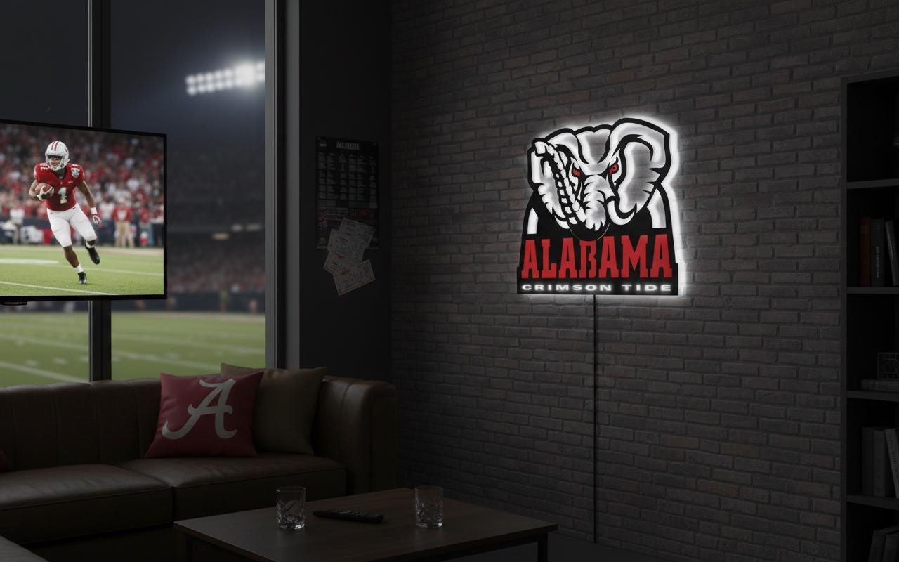 Alabama Crimson Tide Wall Art - University Logo Game Room Decor & Gift