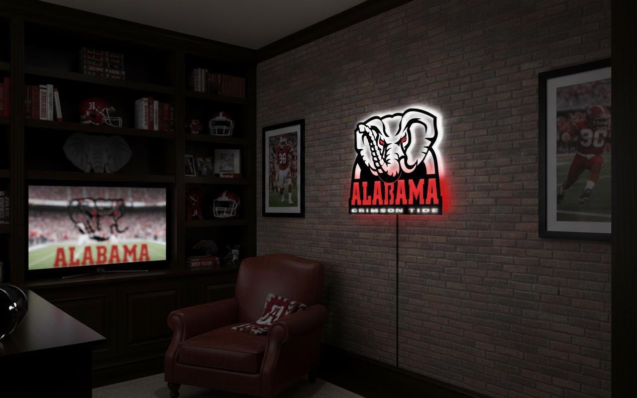 Alabama Crimson Tide Wall Art - University Logo Game Room Decor & Gift