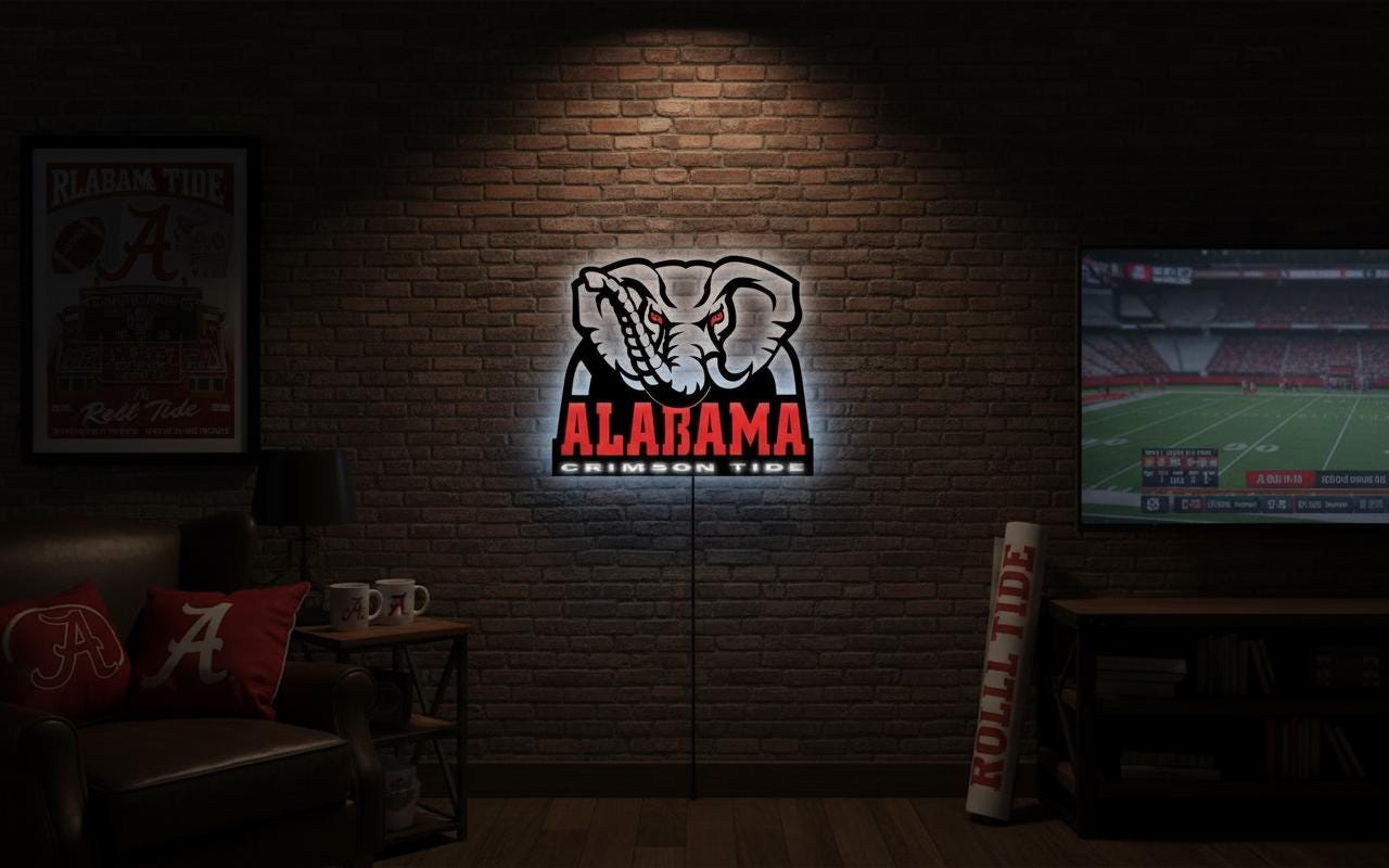 Alabama Crimson Tide Wall Art - University Logo Game Room Decor & Gift