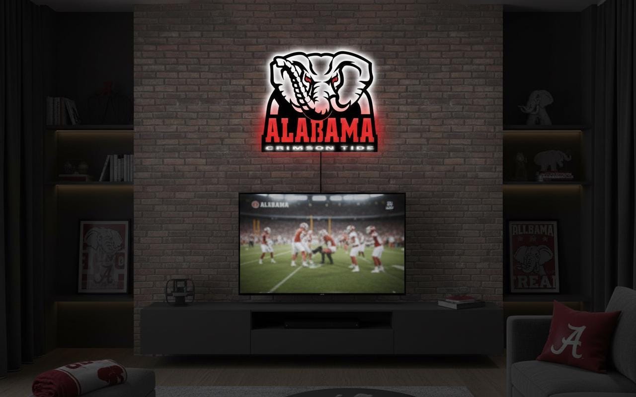 Alabama Crimson Tide Wall Art - University Logo Game Room Decor & Gift